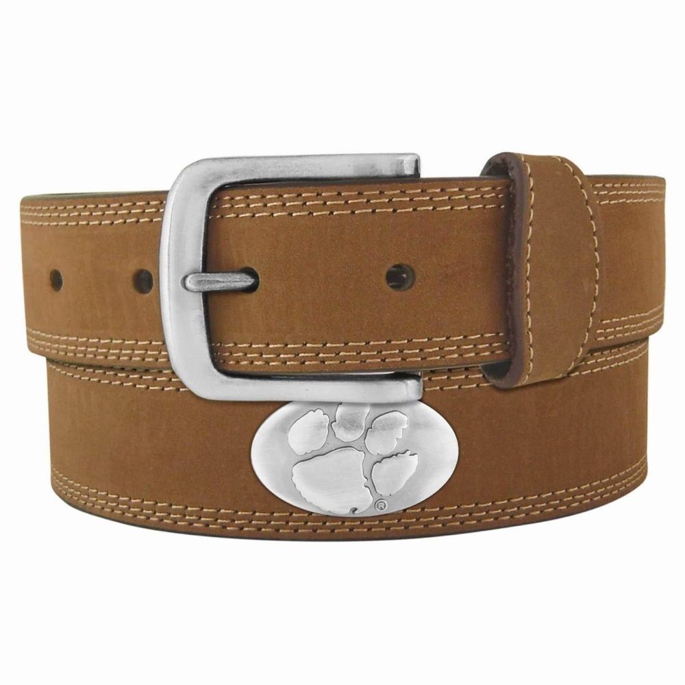 NCAA Clemson Tigers Light Crazyhorse Leather Concho Belt, Light Brown, 45 inch